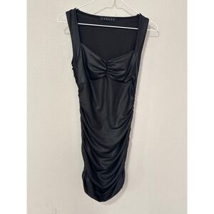 VTG Sabora Bodycon Dress Womens Small Black Ruched Sweetheart Mini Night Out LBD